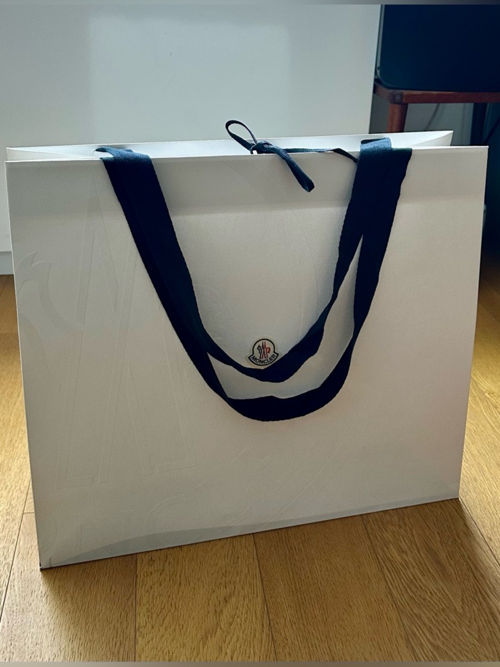 Authentic Moncler White Shopping Bag Gift Retail Tote 19" x 16.5" x 6.75"